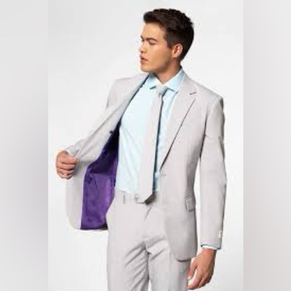 OppoSuits Men’s Suit Size 36 Teen Light Groovy Grey Jacket Pants Dance Wedding